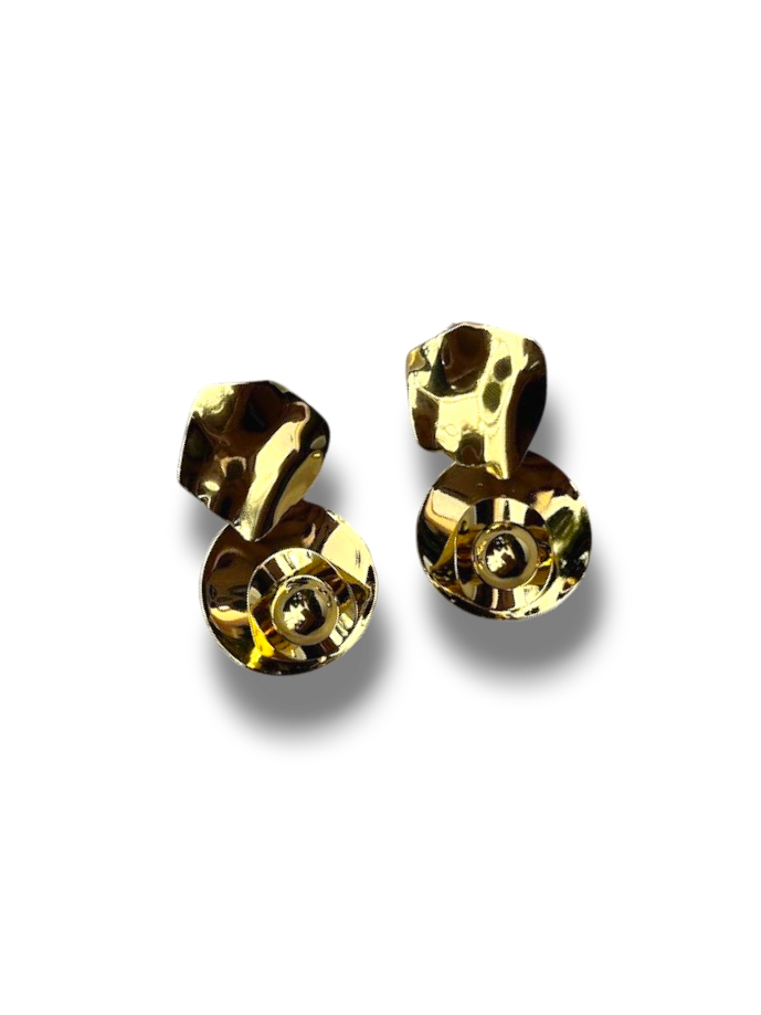 ARETES DOS CIRCULOS Y FLOR COLGANTE