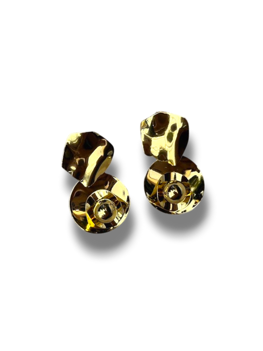 ARETES DOS CIRCULOS Y FLOR COLGANTE