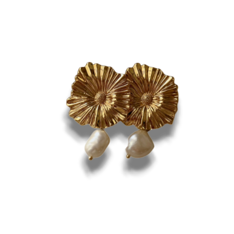 ARETES FLOR Y PERLA DORADO